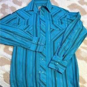 Elegant Teal Striped Men's Dress Shirt
